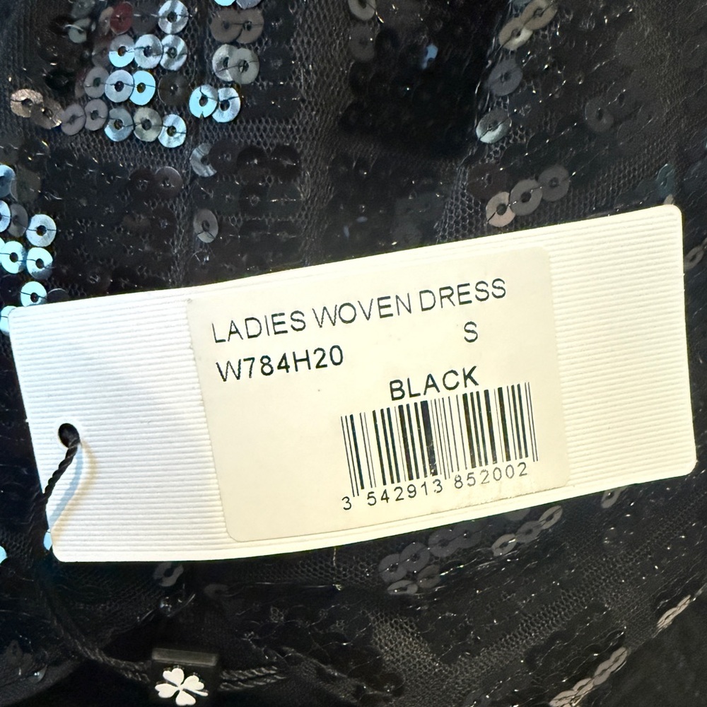 NWT Molly Bracken Black Grid Sequin 3/4 Sleeve , V-Neck Back Dress, Size Small - Picture 8 of 10